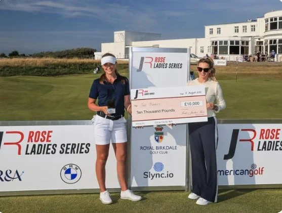 Jae Bowers receiving the Rose Ladies Series winner's cheque at Royal Birkdale