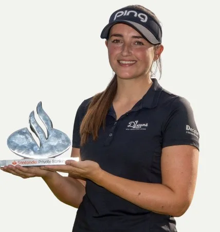 Jae Bowers holding the Santander Golf Tour trophy